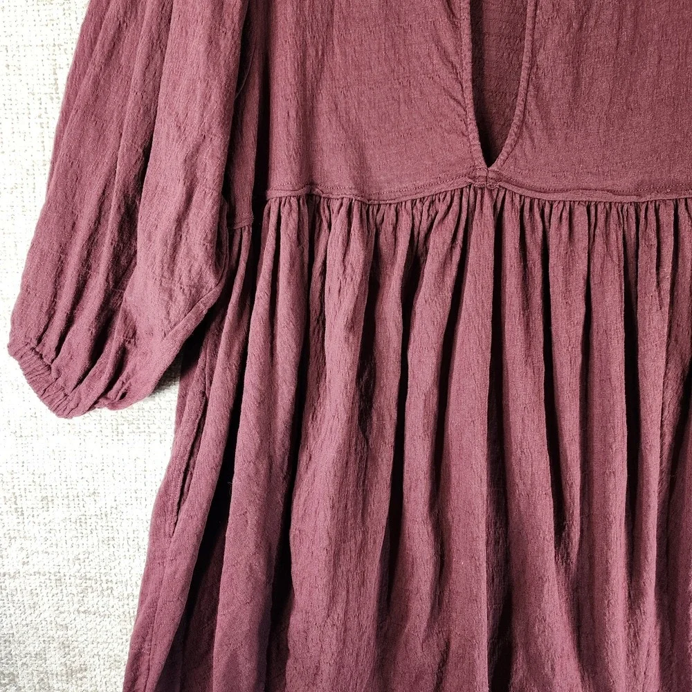Free People Beach Get Obsessed Babydoll Dress Womens M Burgundy Open Back *Flaw